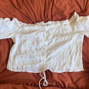 Cropped off shoulder white shirt